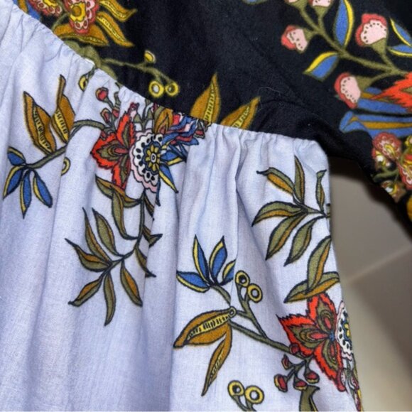 LOFT Black Multicolour Floral Blouse Top Puffy Sleeves Cotton Cottagecore Office - Picture 7 of 12